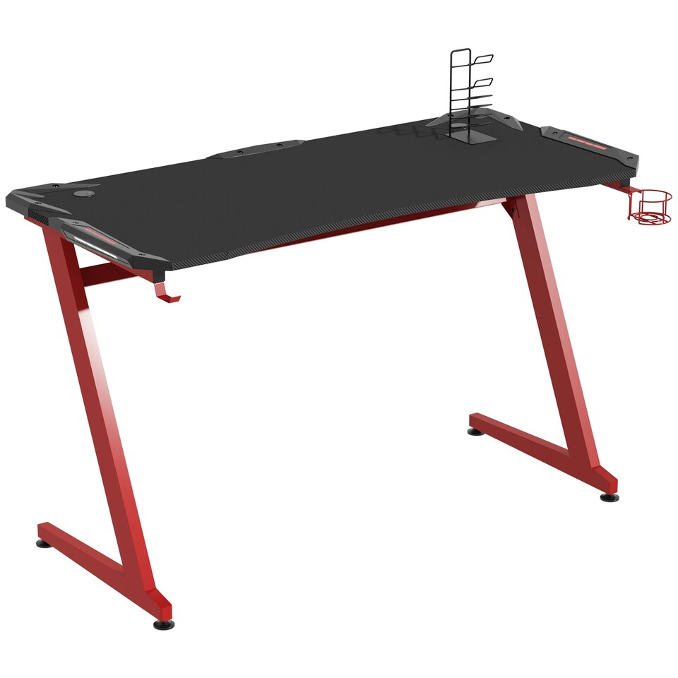 image 1 of HOMCOM Gaming Desk with Gamepad Holder Cup Holder Headphone Hook
