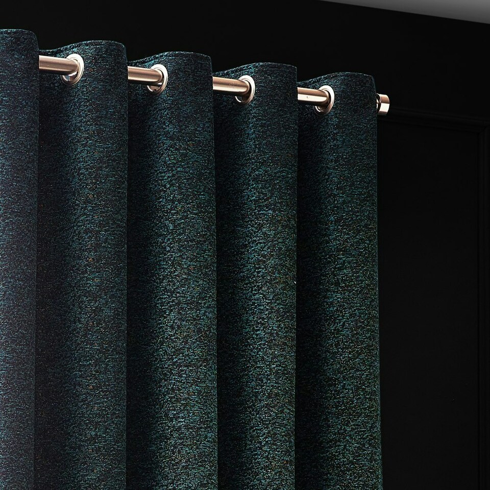 image 1 of Paoletti Galaxy Chenille Emerald Eyelet Curtains (W)117cm x (D)183cm Multi