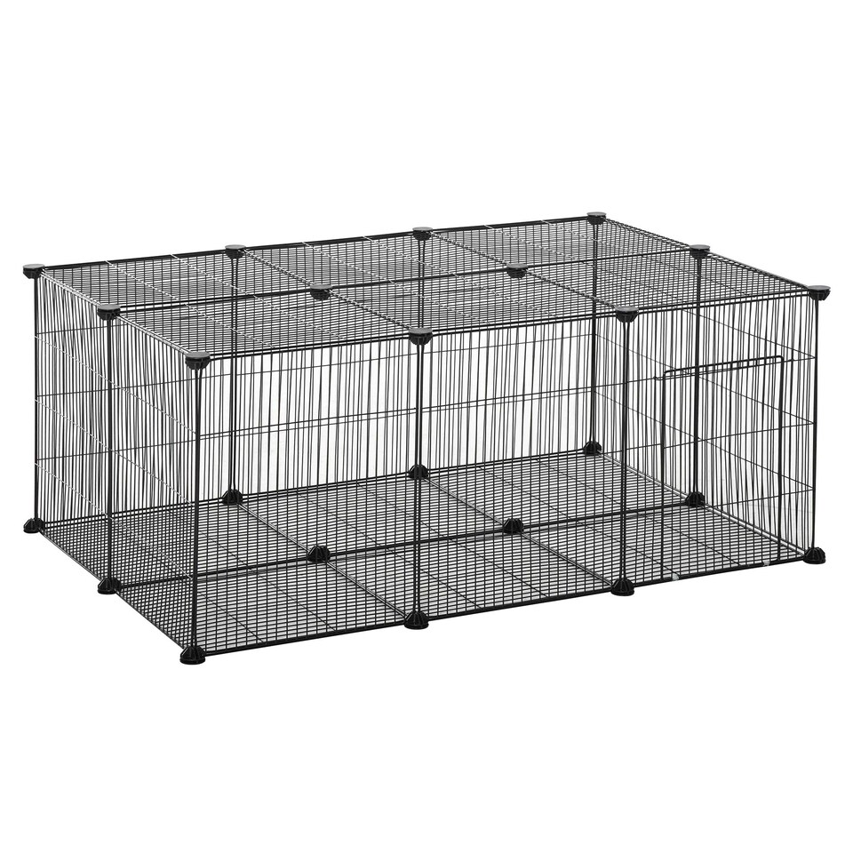 image 1 of PawHut DIY Pet Playpen Cage 22 Piece w/Door Bunny Chinchilla Hedgehog Guinea Pig