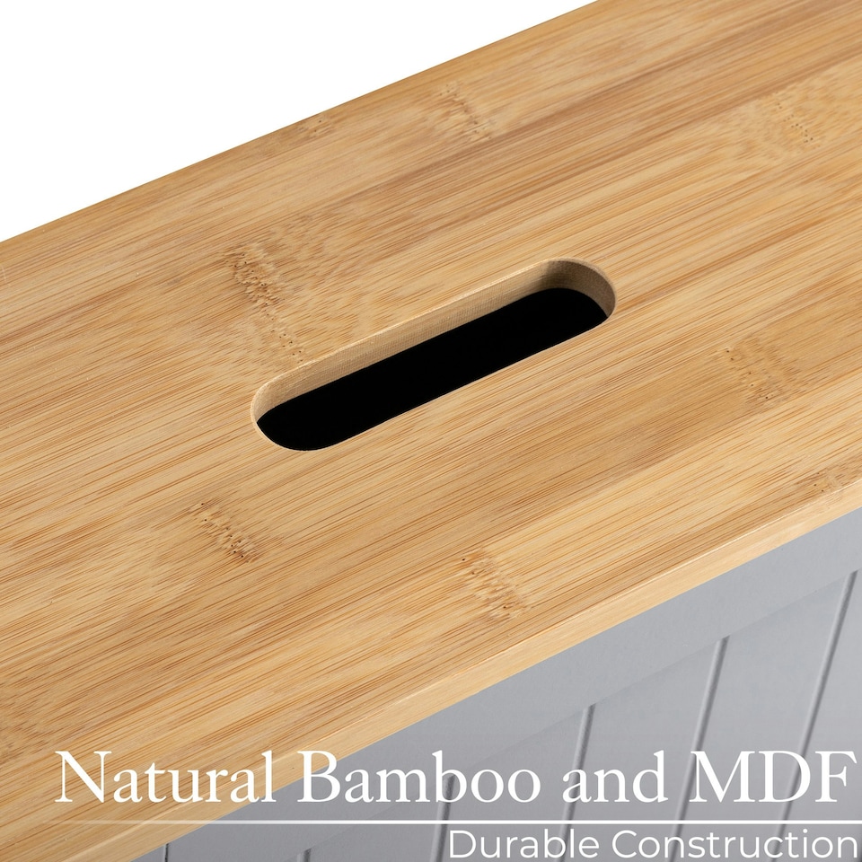 image 1 of Christow Bathroom Tidy Box Grey Bamboo Toilet Roll Cleaning Bottle Storage Unit