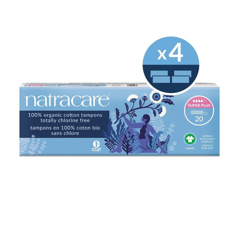 image 1 of Natracare Super Plus Organic Cotton Non-Applicator Tampons 4 x 20 Pack