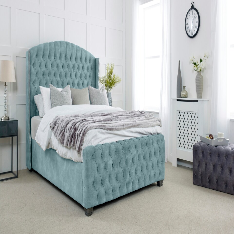 Richmond Plush Small Double Bed Frame - Duck Egg