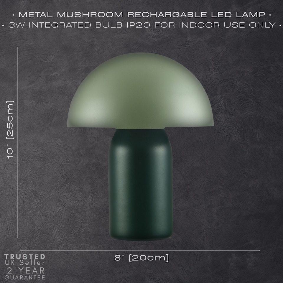 image 1 of Modern Rechargeable Mushroom Table Lamp in Forest and Olive Green - Touch Dimmer | Green | Forest Green | 1