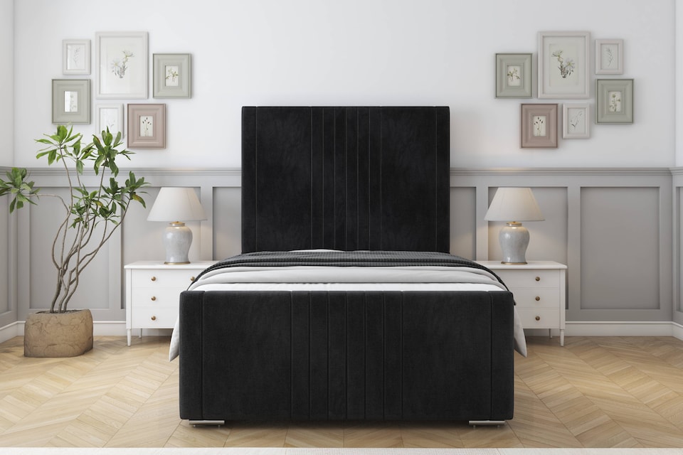 image 1 of Sloomy Harrington Black Naples Bed Frame With 50" Upholstered Headboard 5' King