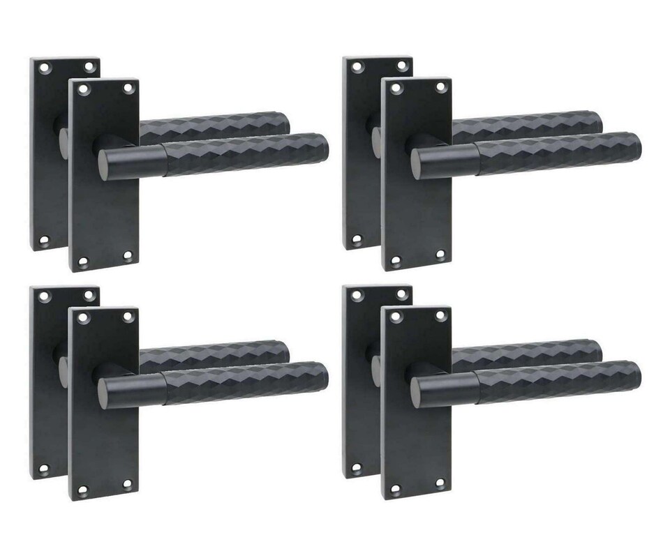 image 1 of Golden Grace 4 Pairs Victorian Knurled Diamond Cut T-Bar Interior Door Handle on Backplate Matt Black - 120mm x 40mm
