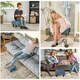 image 5 of HOMCOM Chic Linen Fabric Footstool Ottoman Cube with 4 Plastic Legs Blue
