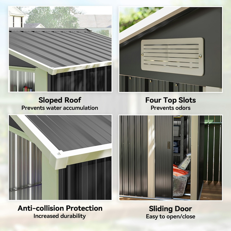 image 1 of Outsunny 5ft x 4.3ft Outdoor Metal Storage Shed with Sliding Door Sloped Roof