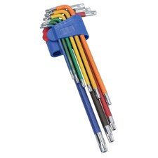 9pc Extra-Long Star Torx Tamper Torx keys Multicoloured with Holder T10- T50