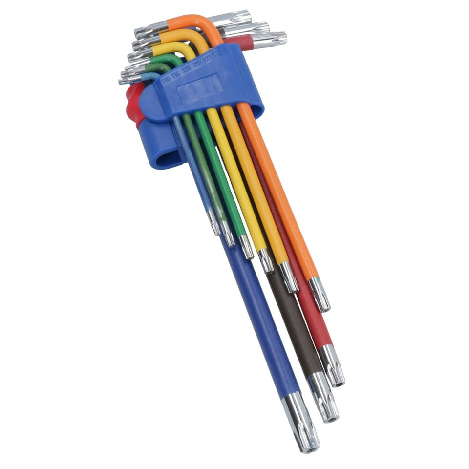 image 1 of 9pc Extra-Long Star Torx Tamper Torx keys Multicoloured with Holder T10- T50