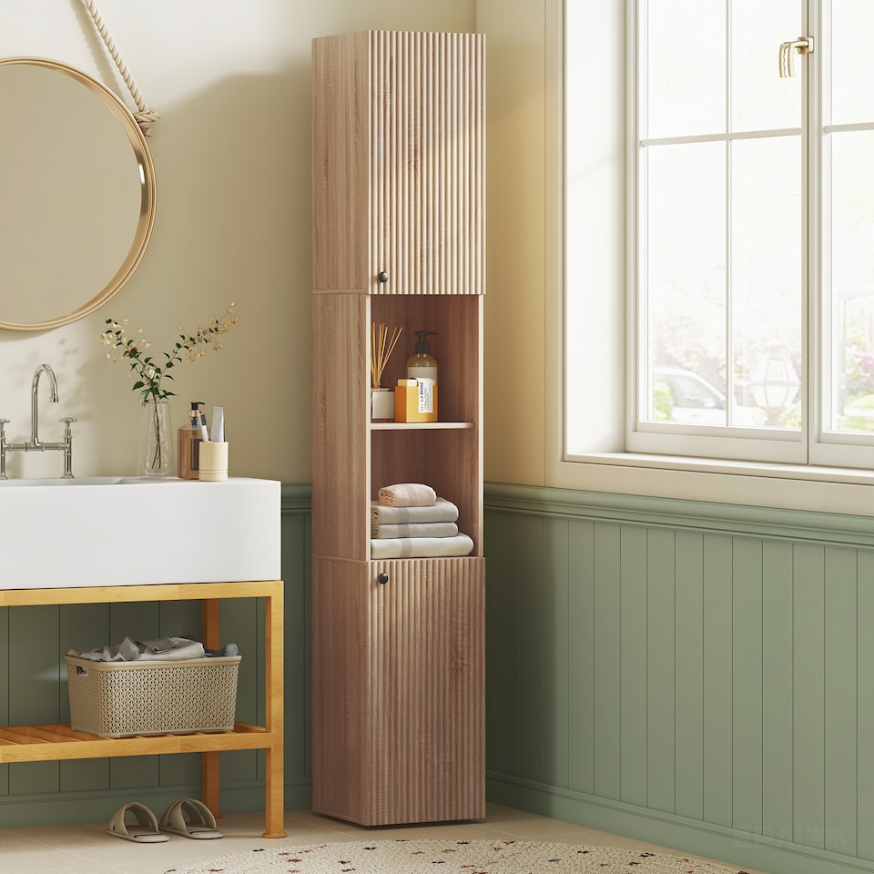 image 1 of HOMCOM 182 cm Tall Bathroom Cabinet with Adjustable Shelves, Natural