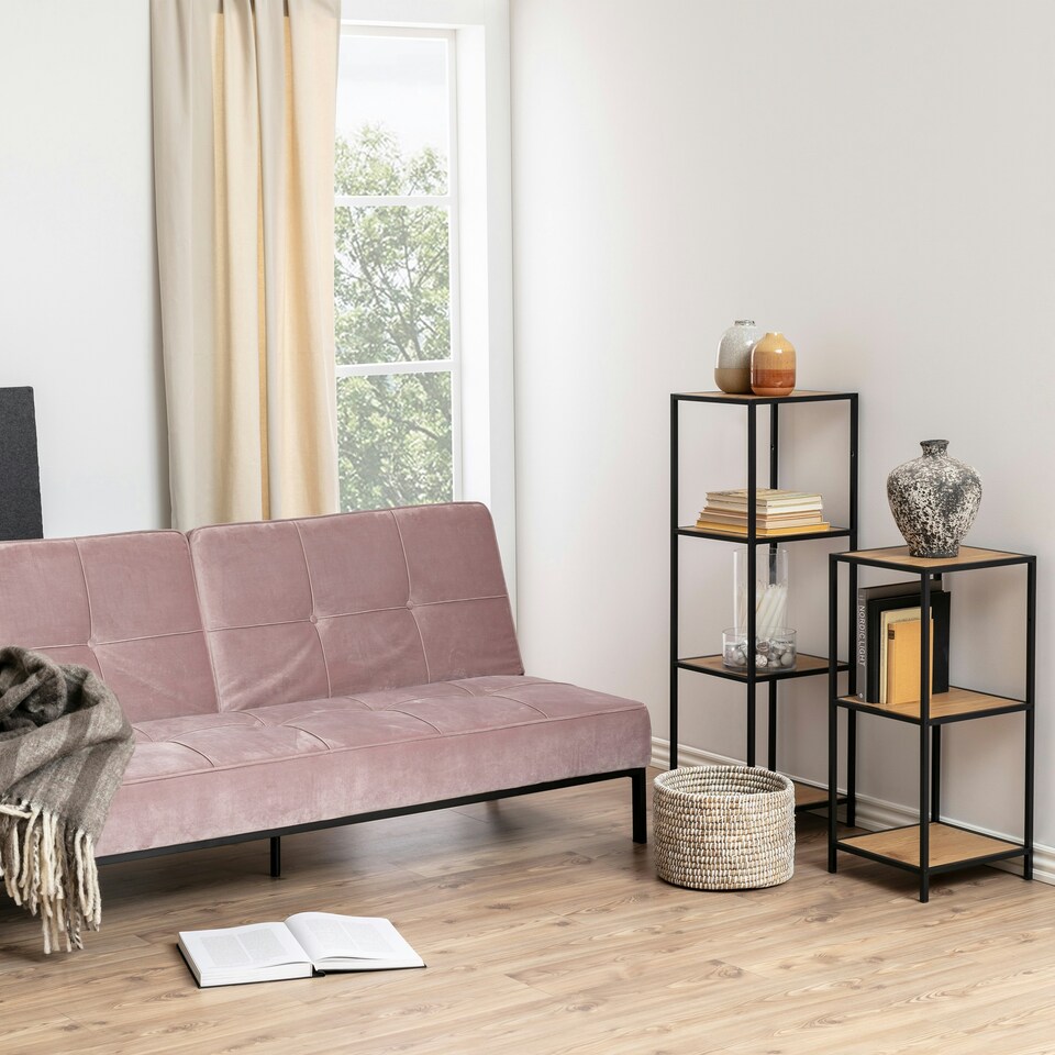 image 1 of Seaford Narrow Black Metal Bookcase with 2 Oak Shelves