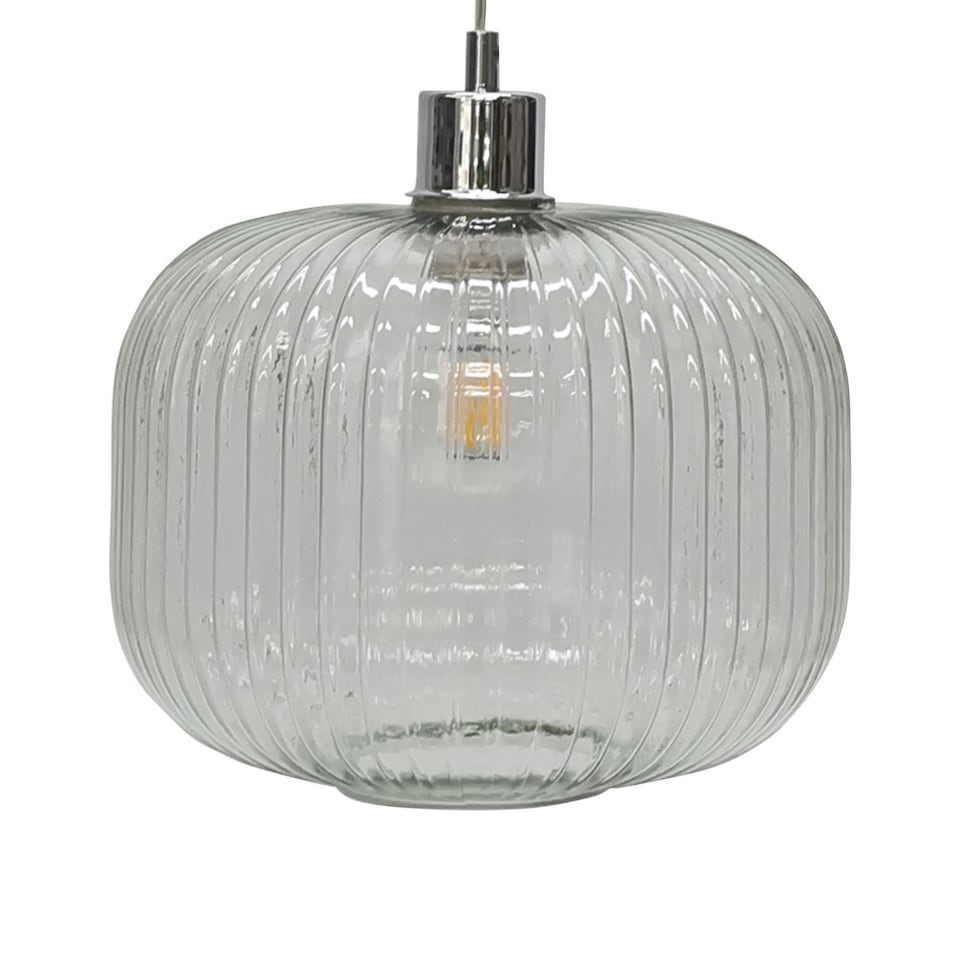 image 1 of Set of 2 Batley Large - Clear Ribbed Glass Easy Fit Pendant Shades | Clear | Medium | 2