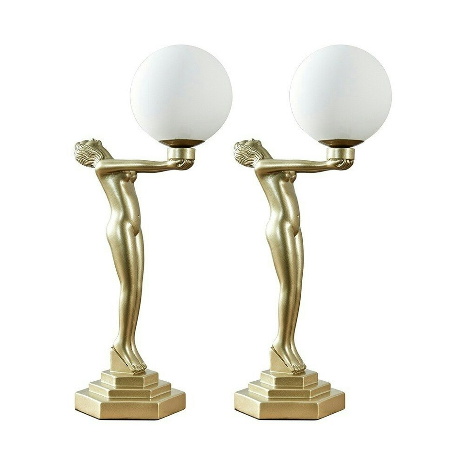 image 1 of ValueLights Pair of Gold Table Lamp With Glass Globe Shades Gold