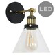 image 2 of ValueLights Norton Black and Gold Wall Light Fitting with a Clear Glass Conical Shade and LED Bulb