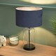 image 2 of ValueLights Jessy Glass and Black Metal Bedside Table Lamp with a Navy Blue Velvet Lampshade - Bulb Included Blue