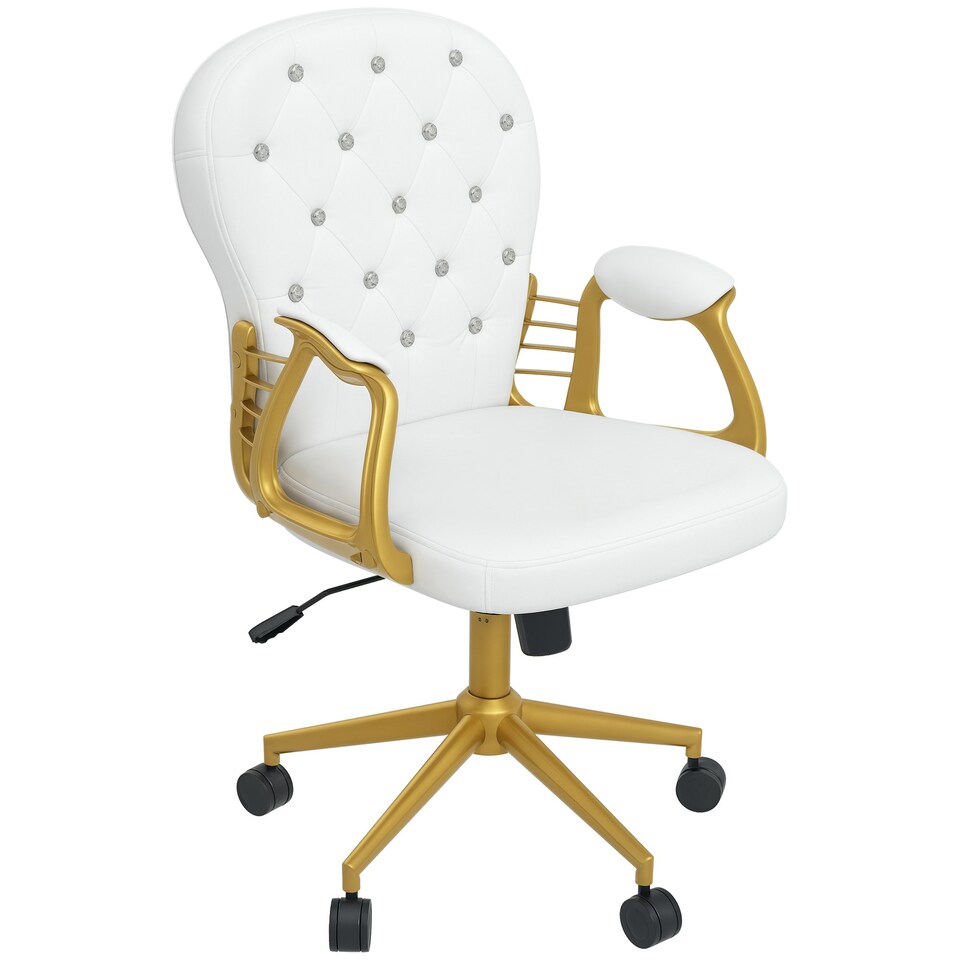 image 1 of Vinsetto Home Office Chair Button Tufted Desk Chair with Swivel Wheels White