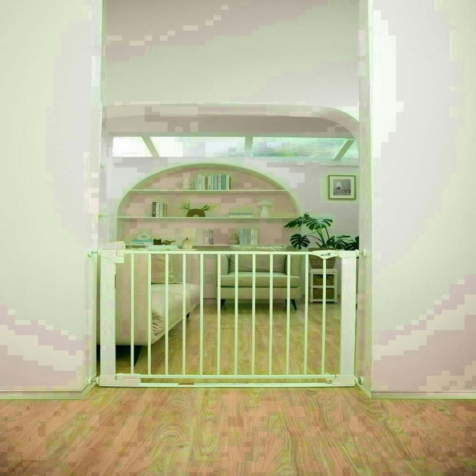 image 1 of Bettacare SafeStep Dog Gate, White, 96cm - 103cm, Extra Low Walkthough, 81cm Extra Wide Doorway, One Piece Extra Wide Pet Gate