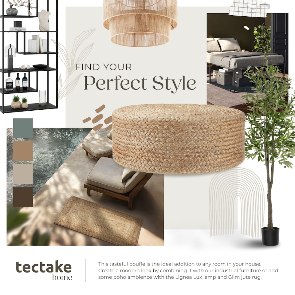 image 1 of Footstool Banno - oval shape, boho style, natural jute fibres