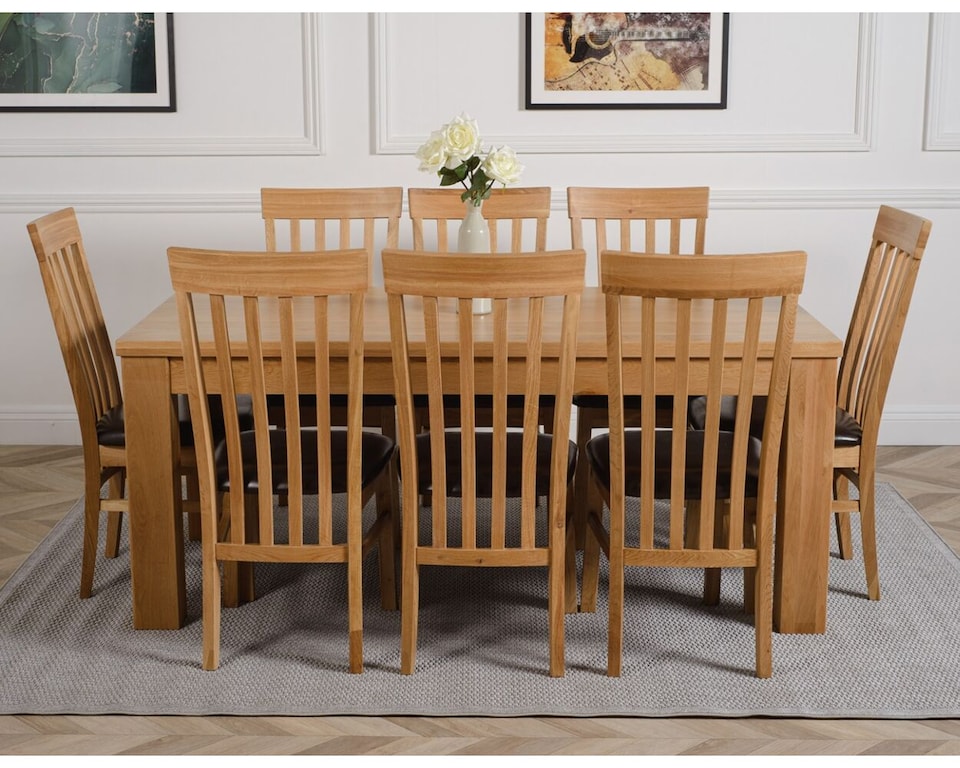 image 1 of Dakota 182 x 92cm Oak Large Dining Table and 8 Harvard Chairs | Brown | Brown
