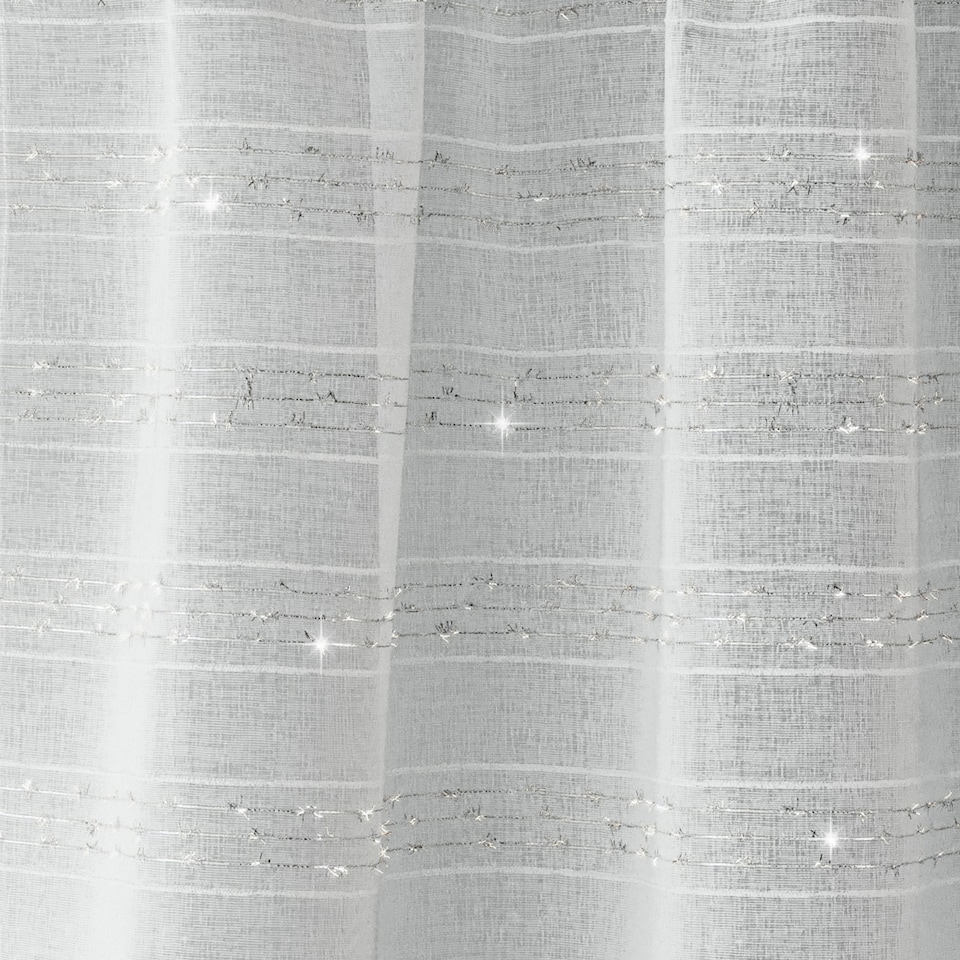 image 1 of Lima Silver Metallic Lurex Stripe Voile Panels - Pair 140 x 229cm (55x90")
