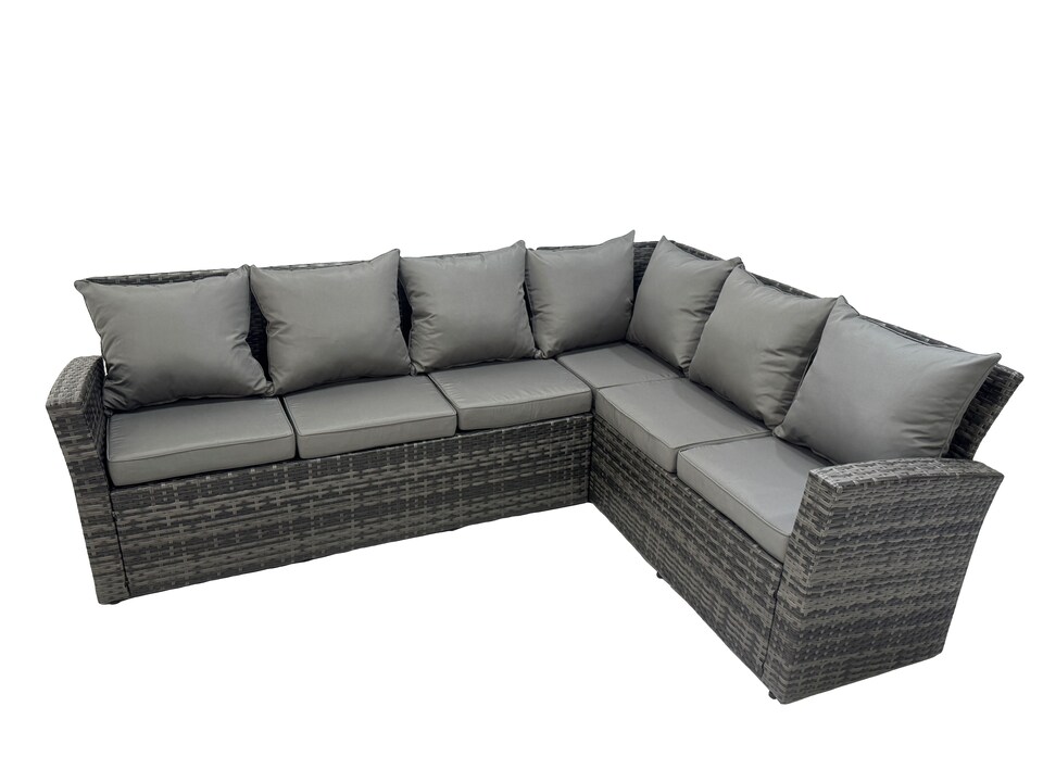 image 1 of Fimous 10 Seater Garden Outdoor Rattan Furniture Set Rattan Corner Sofa Oblong Dining Table with Armchair 3 Footstools Dark Grey Mixed