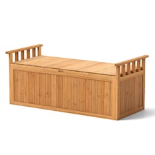 COSTWAY Outdoor Wood Storage Bench 209 L Large Storage Deck Box w/ Armrests
