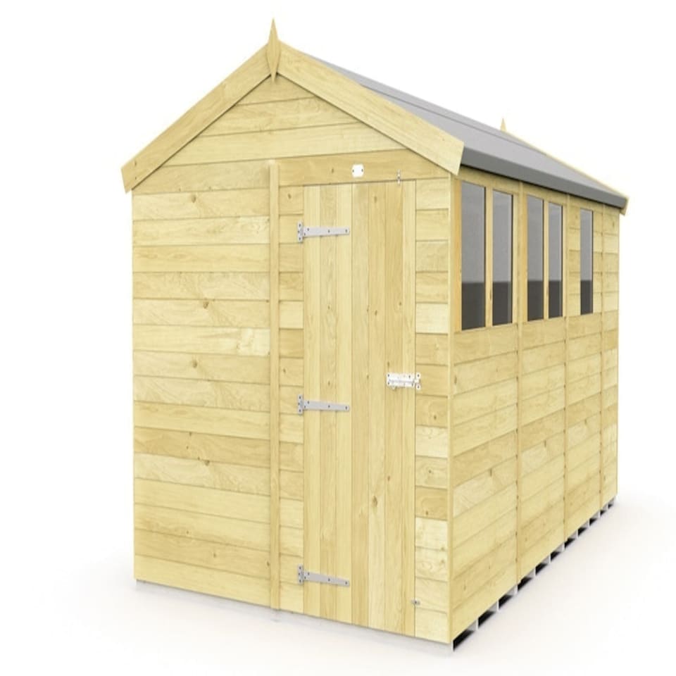 image 1 of 8 x 13 Feet Apex Shed - Single Door With Windows - Wood - L387 x W231 x H217 cm Brown