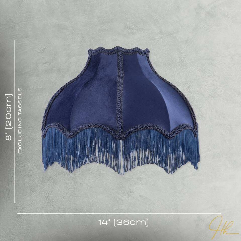 image 1 of Classic Victorian Lamp Shade in Midnight Blue Velvet with Navy Trims | Blue | 14"