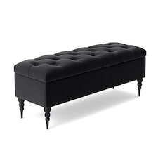 90cm Safar Ottoman bench with Storage and Turned Wooden Legs- Plush Velvet Shoes Bench - Black Chesterfield Storage Bench