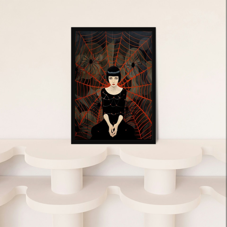 image 1 of Arachnophilia Oil Red Woman Arachnid Spider Black Framed Wall Art Print A4