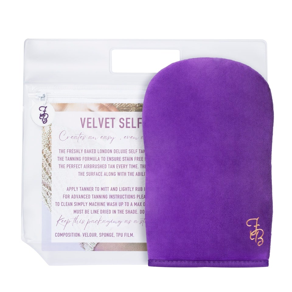 image 1 of Violet Double Sided Velvet Self Tanning Mitt + Storage Bag