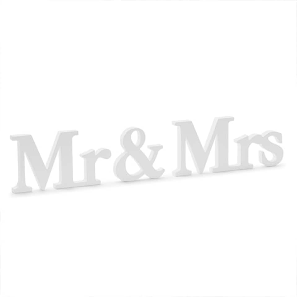 image 1 of Mr & Mrs White Wooden Letters Standing Wedding Centrepiece Decoration