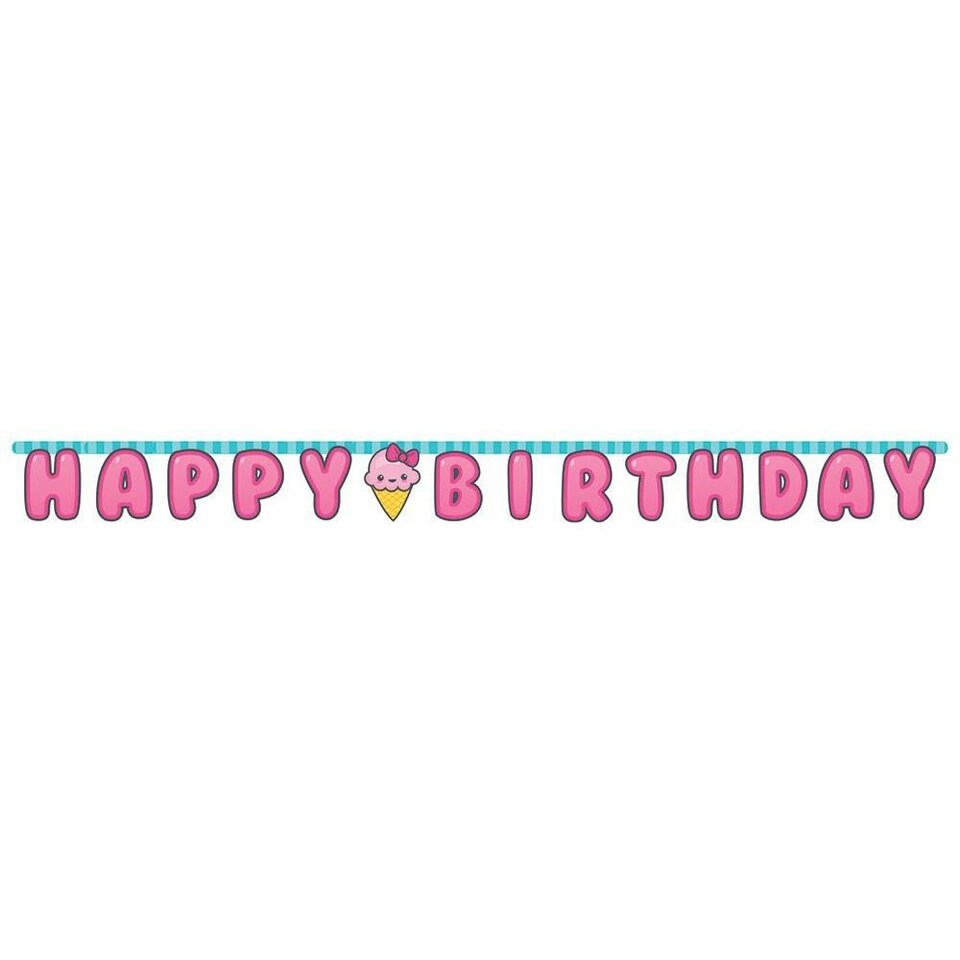 Creative Party Ice Cream Happy Birthday Banner - Pink/Blue - One Size