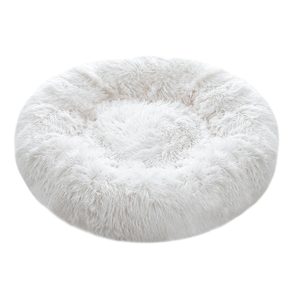 image 1 of Living and Home 60cm Round Donut Plush Dog Cuddler Bed, White White | M