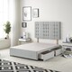 image 1 of Astoria Divan Bed Base with 2 Drawers & 30 Inch Diamante Headboard in Linen Fabric | Grey | Sage | Small Single