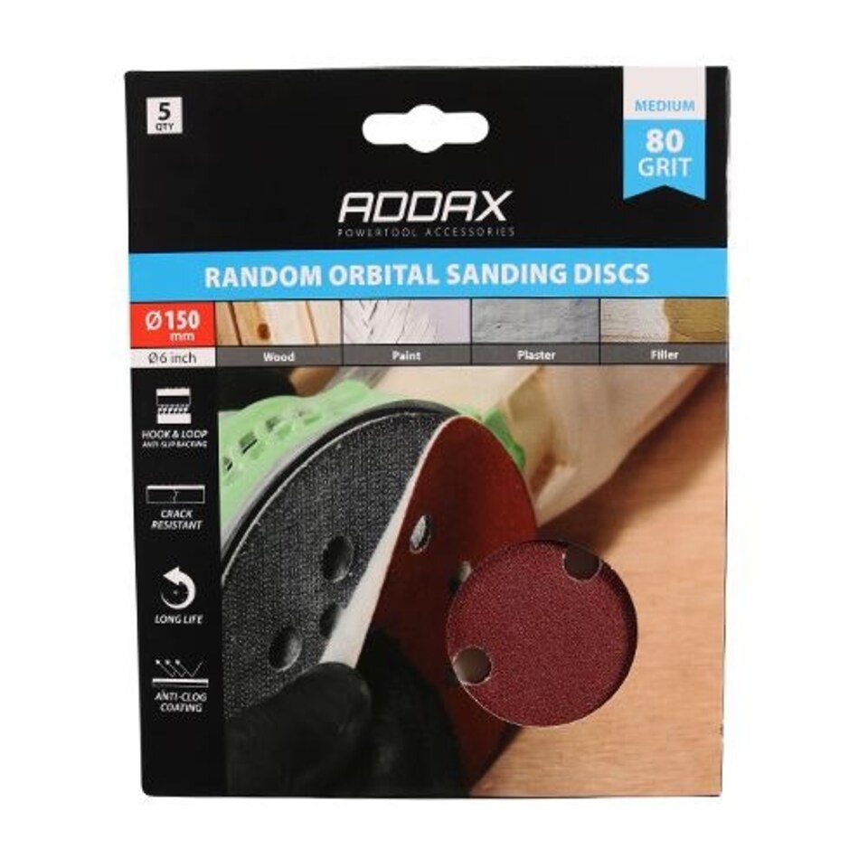 image 1 of Timco - Random Orbital Sanding Discs - 80 Grit - Red (Size 150mm - 5 Pieces)