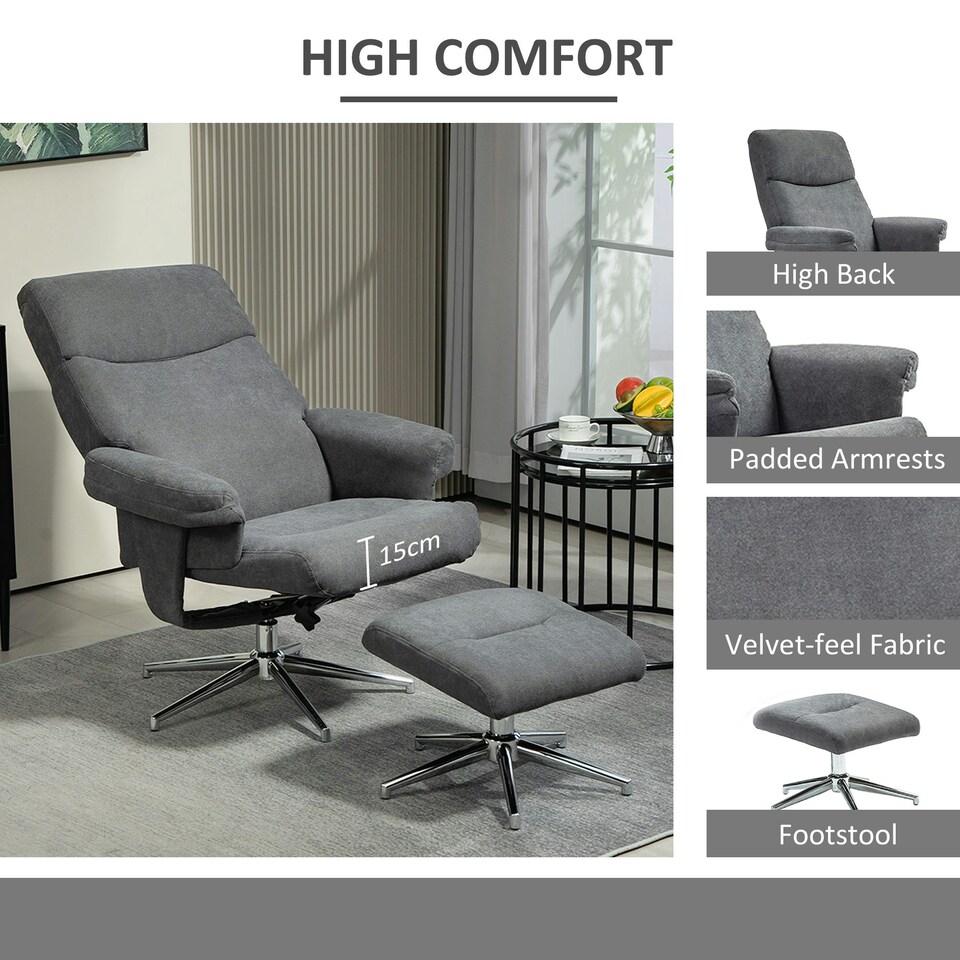 image 1 of HOMCOM Recliner Chair with Footstool with Adjustable Back Grey Grey
