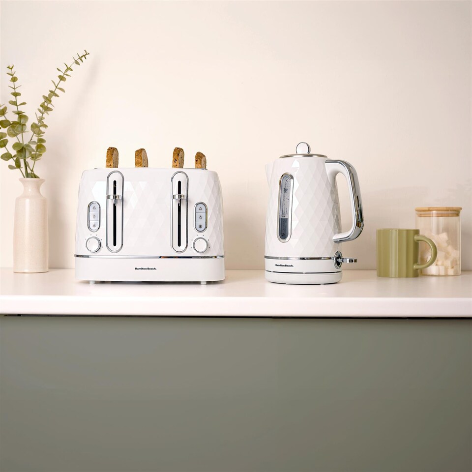 image 1 of Hamilton Beach Diamond Kettle & Toaster Set White