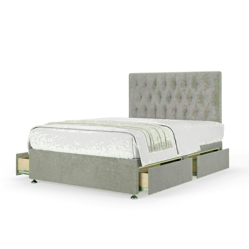 Seal Grey Naples Velvet 4 Drawer Divan Base and Lona Headboard King Size