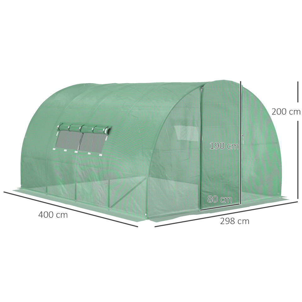 image 1 of Outsunny 4 x 3M Walk-in Garden Polytunnel Greenhouse Galvanised Steel W/ Door | Green