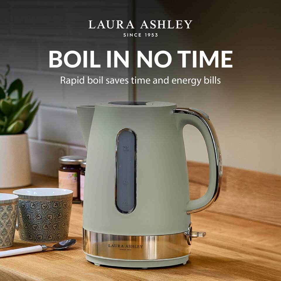 image 1 of Laura Ashley Sage Leaf Electric Kettle 1.7L - Energy Saving Kettles Electric Fast Boil Quiet Jug Kettle