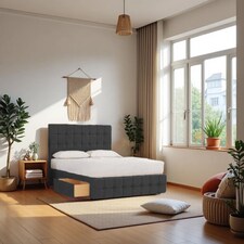Munic Plush Bed Set With Mattress, 2 Drawers Same Side & 24"Headboard