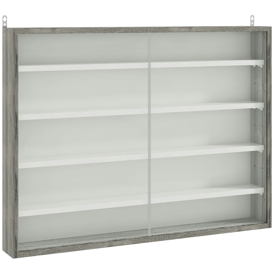 image 1 of HOMCOM 5-Tier Wall Display Shelf Unit Cabinet w/ Shelves Glass Doors Black/White