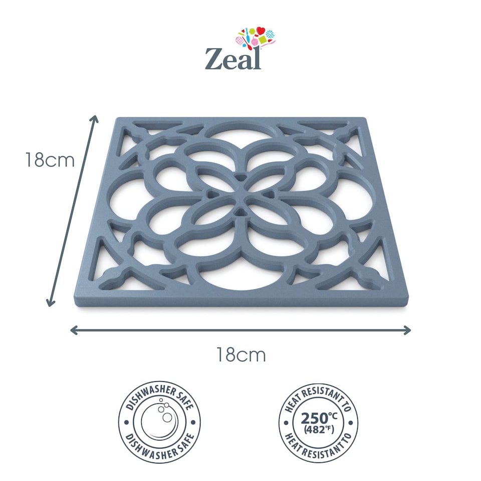 image 1 of Zeal Square Silicone Heritage Trivet, 18cm, Provence Blue