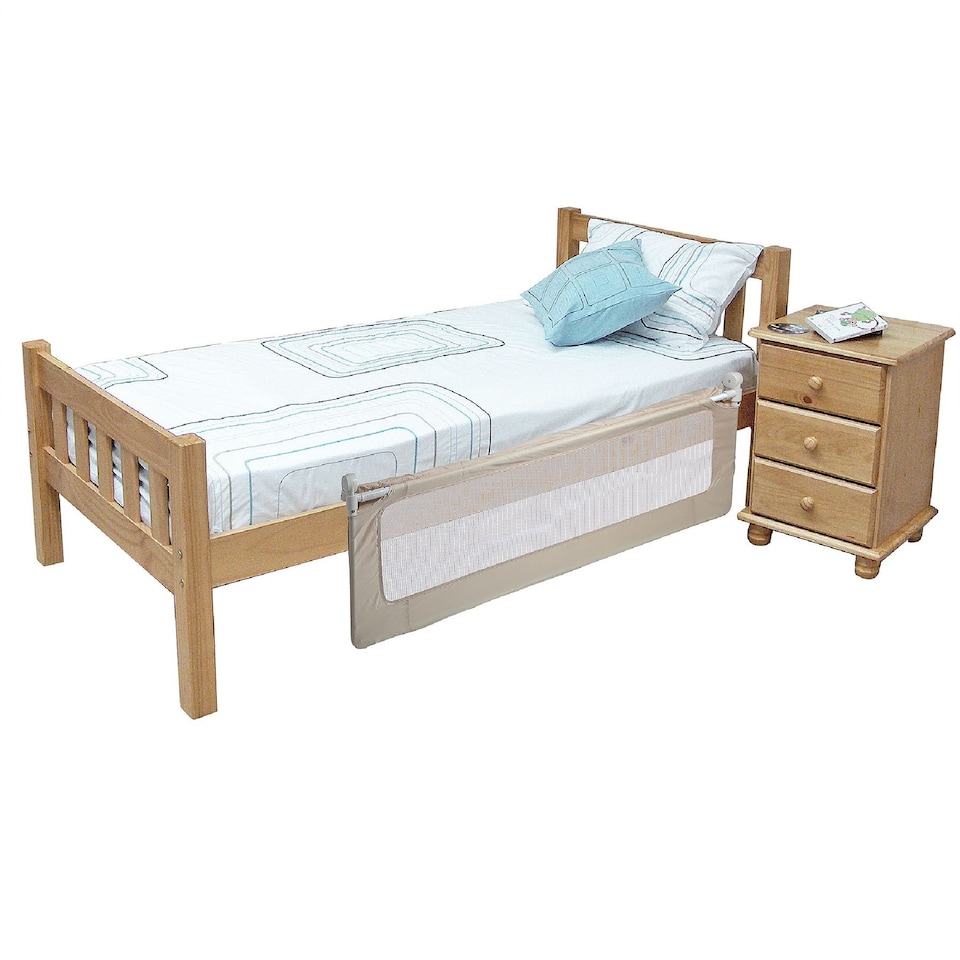 image 1 of Safetots Deluxe Soft Touch Denim Extra Wide Bed Rail, Natural 140cm Wide x 50cm Tall, Toddler Bed Guard For Safety