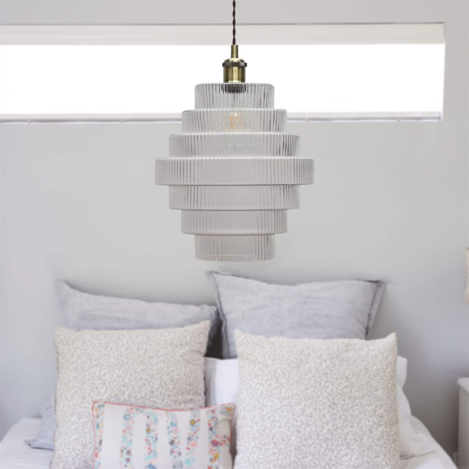First Choice Lighting Benson - 7 Tier Clear Ribbed Glass Easy Fit Pendant Lightshade