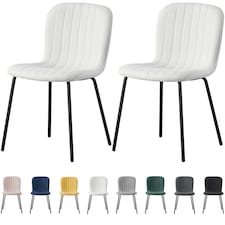 Set of 2 Teddy Faux Fur Stitched Design Dining Chairs Beige White Bella by MCC