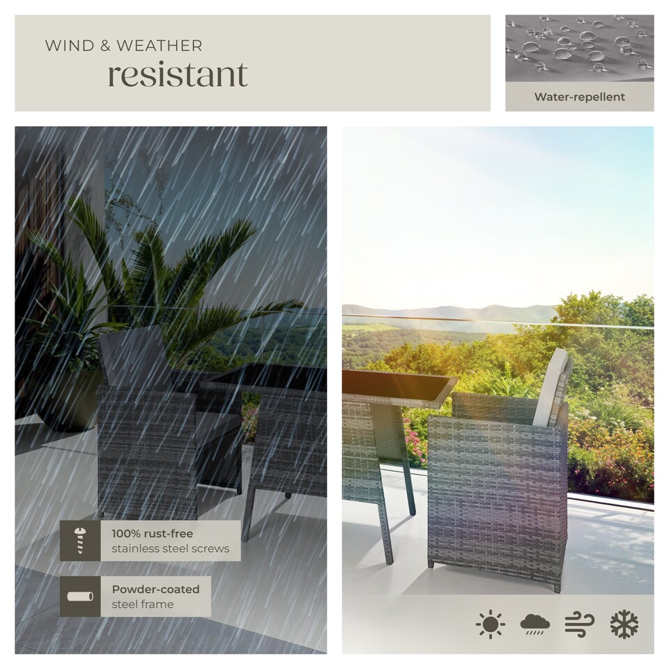 image 1 of Garden Furniture Set Lausanne - 2 chairs, 1 table, bistro set, weather resistant | Grey | grey | 52,50 x 56 x 88 cm | 1