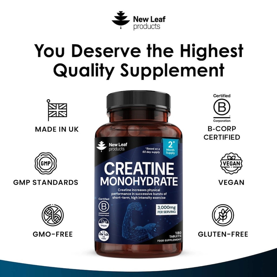 image 1 of New Leaf Creatine Monohydrate Tablets 3000mg P/S, 2-months Supply