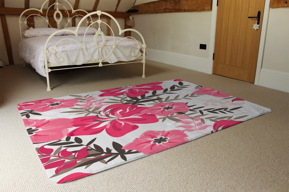 image 1 of Red & Pink Floral Rug | Multi